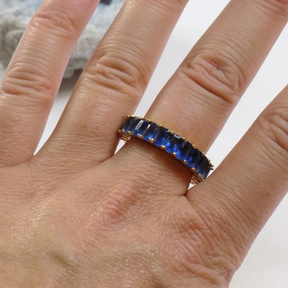 new! sz 6 baguette ring blue eternity band statement